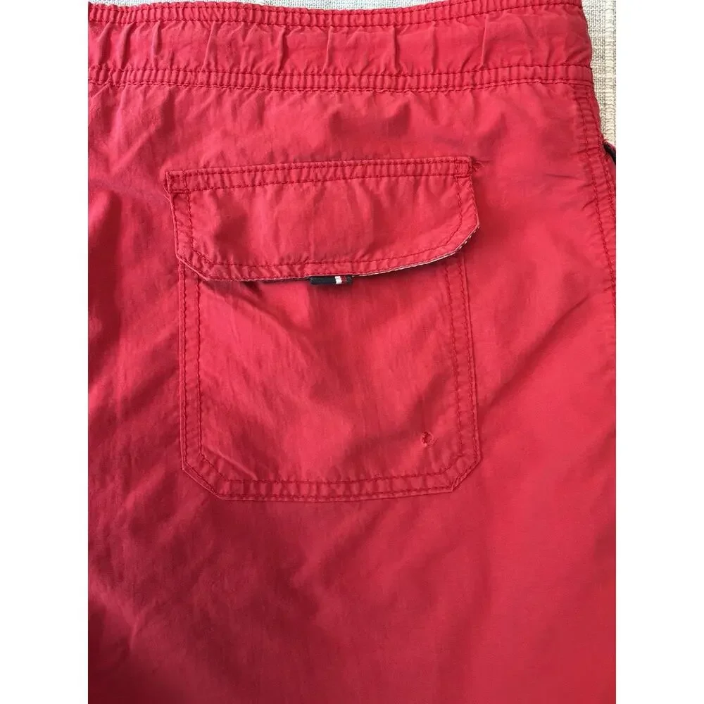 Tommy Hilfiger Swim Trunks Mens M Red Mesh Lined Drawstring Preppy Streetwear‎